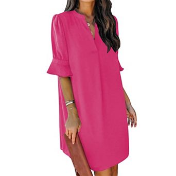 Women V Neck Ruffle Short Sleeve Casual Shift Summer Dress