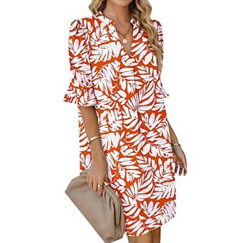 Women V Neck Ruffle Short Sleeve Shift Dress With Pockets Casual Beach Vacation Work Wear