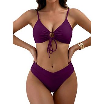 Womens 2 pc High Cut Tie Triangle Bikini Set Swimwear