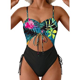 Women's Cut Out Drawstring Cheeky High Cut One Piece Swimsuit