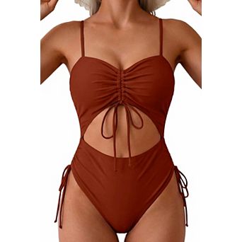 Women's Cut Out Drawstring Cheeky High Cut One Piece Swimsuit