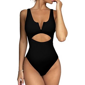 Womens Tummy Control Push Up V Neck High Cut Monokini Swimwear