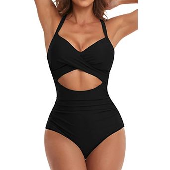 Womens Tummy Control Cutout High Waisted Wrap Tie Bathing Suit