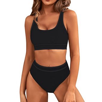 Womens 2 pc High Waisted Tummy Control Sporty Two Piece Swimsuits