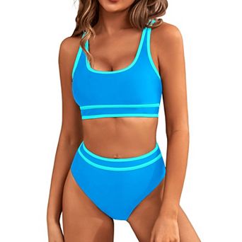 Womens 2 pc High Waisted Tummy Control Sporty Two Piece Swimsuits
