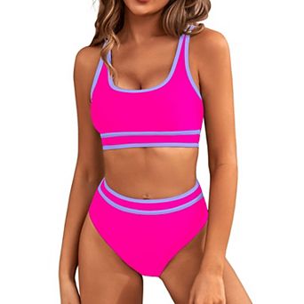 Womens 2 pc High Waisted Tummy Control Sporty Two Piece Swimsuits
