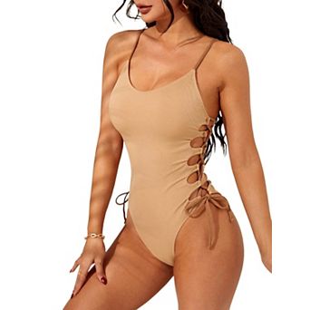 Womens High Cut One Piece Monokini Swimsuits Lace Up Adjustable Strap Comfortable Beachwear