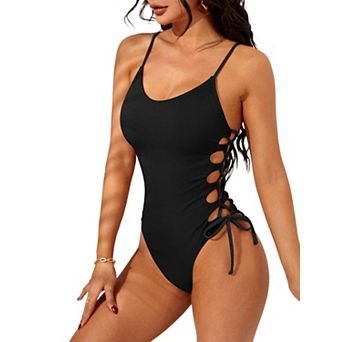 Womens High Cut One Piece Monokini Swimsuits Lace Up Adjustable Strap Comfortable Beachwear