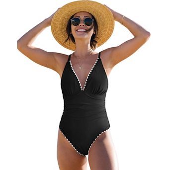 Womens V Neck Tummy Control Adjustable Straps Padded Monokini Swimwear