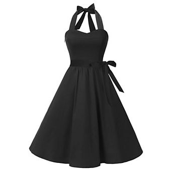 Women's 1950s Halter Retro Cocktail Swing Dress Comfort Lined Detachable Belt