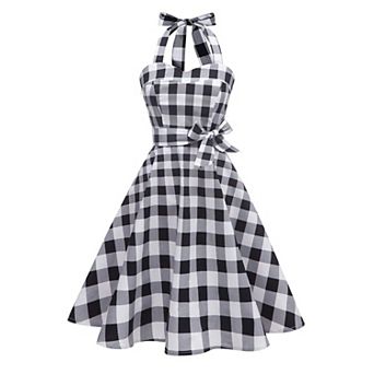 Women's 1950s Halter Retro Cocktail Swing Dress Comfort Lined Detachable Belt