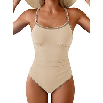 Womens Tummy Control Ruched Swimwear Shell Push Up Bathing Suit