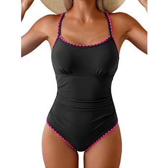 Womens Tummy Control Ruched Swimwear Shell Push Up Bathing Suit