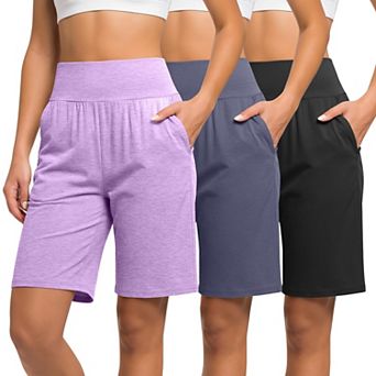 3-Pack Womens High Waist Stretch Bermuda Shorts With Pockets Casual Summer Athletic Bottoms