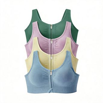 Women Medium Support Zip Front Racerback Sports Bra with Removable Padding 4 pk