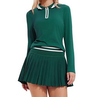 Womens 2 pc High Waisted Pleated Tennis Golf Polo Skirt Set