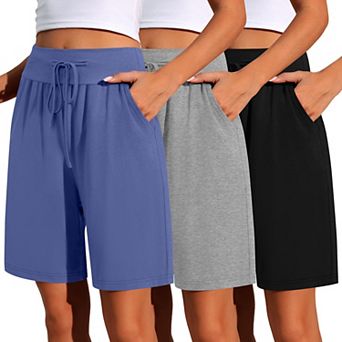 3-Pack Womens High Waisted Wide Leg Bermuda Shorts With Pockets Drawstring Lightweight