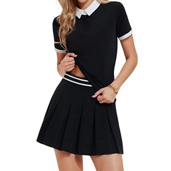 Womens 2 pc Athleisure Tennis Skirt Set Golf Polo Athletic Outfit