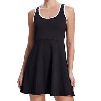 Women's Tennis Dress Built-in Shorts Square Neck Racerback Pleated For Golf Pickleball Gym