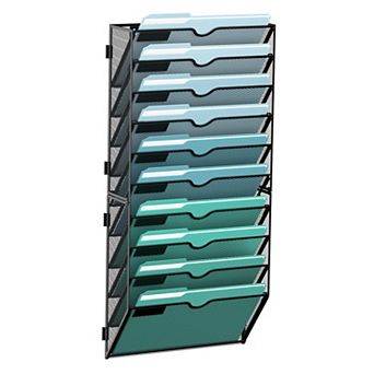 10 tier Wall File Organizer Metal Mesh Hanging Mail Sorter with Label Panels for Home Office School
