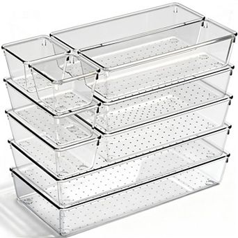 10-Pack Clear Plastic Drawer Organizers Versatile Storage Trays for Kitchen Office Bathroom Makeup