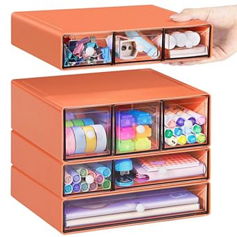 Stackable Desk Organizer 9 Drawers 4 tier Clear Plastic Storage Box For Office Craft Makeup Supplies