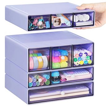Stackable Desk Organizer 9 Drawers 4 tier Clear Plastic Storage Box For Office Craft Makeup Supplies