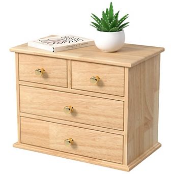 Solid Wood Desk Organizer with Metal Handles Non-slip Pads Multi-purpose Storage for Home Office