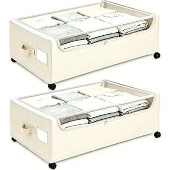 2-Pack Under Bed Storage Bins With Rolling Wheels Labeled Clear Lid Organizer