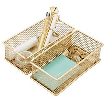 Steel Wire Mesh Storage Organizers Set of 2 Multi-Purpose Home Office Holder