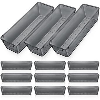 12 pc Plastic Drawer Organizer Trays Stackable Storage for Kitchen Office Makeup