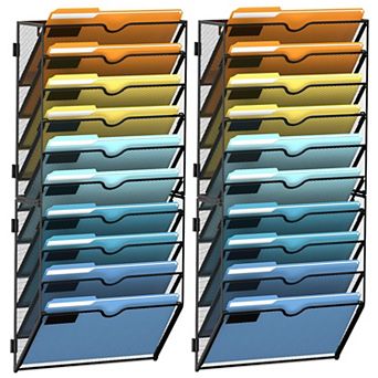 10 tier Hanging Wall File Organizer 2-Pack Mesh Holder For Home Office Classroom