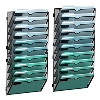 10 tier Wall File Organizer 2-Pack Metal Mesh Label Panels Home Office Storage