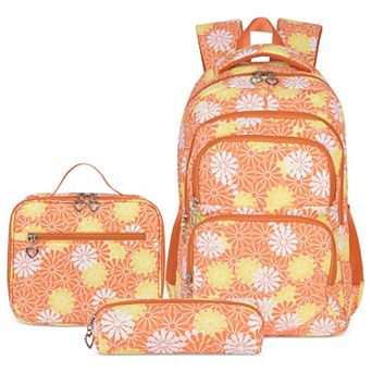 3 pc School Backpack Set With Lunch Bag Pencil Case Water Resistant Lightweight Laptop Bookbag