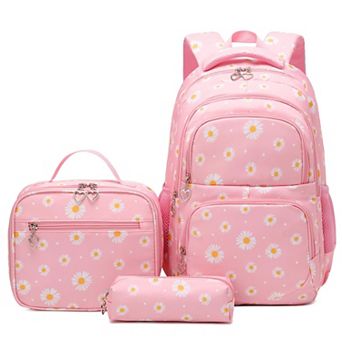 3 pc School Backpack Set With Lunch Bag Pencil Case Water Resistant Lightweight Laptop Bookbag