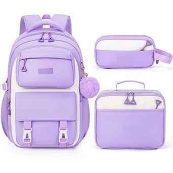 3 pc School Backpack Set With Lunch Box Pencil Case Waterproof Bookbag For Teens