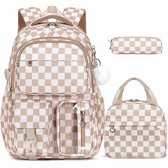 3 pc Teen Girls Laptop Backpack Lunch Bag Pencil Pouch School Travel Daypack