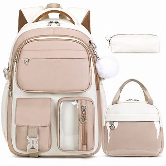 3 pc Teen Girls Laptop Backpack Lunch Bag Pencil Pouch School Travel Daypack