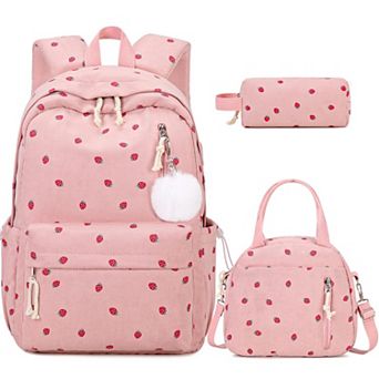 3 pc Corduroy Laptop Backpack Lunch Bag Pencil Bag Travel School Bag