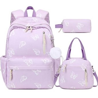 3 pc Corduroy Laptop Backpack Lunch Bag Pencil Bag Travel School Bag