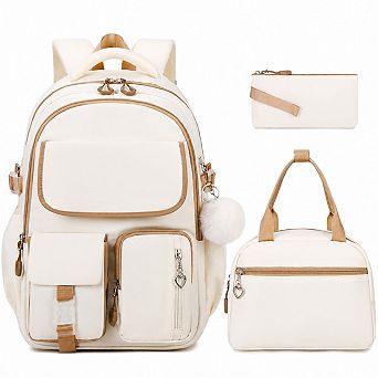3 pc School Backpack Set with Lunch Box Pencil Pouch Teen Travel Daypack