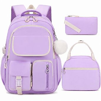 3 pc School Backpack Set with Lunch Box Pencil Pouch Teen Travel Daypack