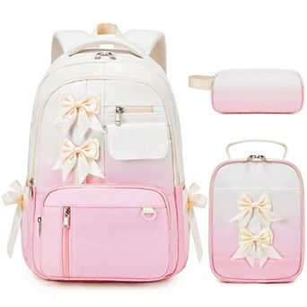 Cute Bow Student Backpack Set With Lunch Bag And Pen Case For School Travel