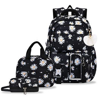 Floral Print School Backpack Set With Lunch Box Pencil Case For Students
