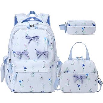 3 pc Corduroy School Backpack Set With Lunch Box Pencil Pouch Teen Girl Travel Daypack