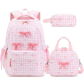 3 pc Corduroy School Backpack Set With Lunch Box Pencil Pouch Teen Girl Travel Daypack
