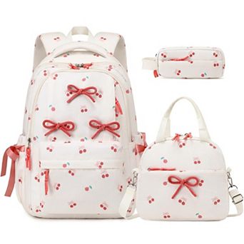3 pc Corduroy School Backpack Set With Lunch Box Pencil Pouch Teen Girl Travel Daypack