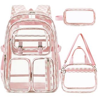 3 pc Clear Backpack Set Heavy Duty Stadium Approved School Work Travel Bag