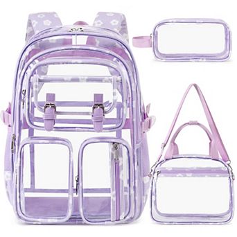 3 pc Clear Backpack Set Heavy Duty Stadium Approved School Work Travel Bag