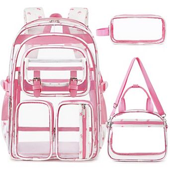 3 pc Clear Backpack Set Heavy Duty Stadium Approved School Work Travel Bag